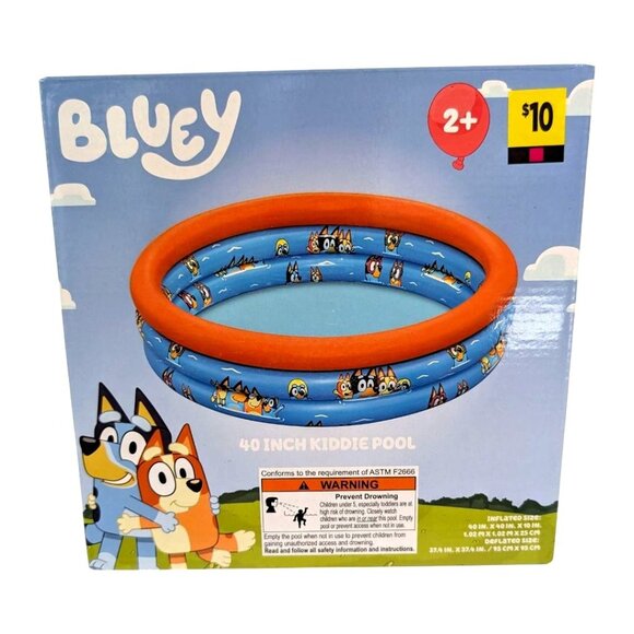 Bluey 40-Inch Kiddie Pool For Ages 2+ With 3 Inflatable Rings & 27-Gallon Capaci - Picture 1 of 5